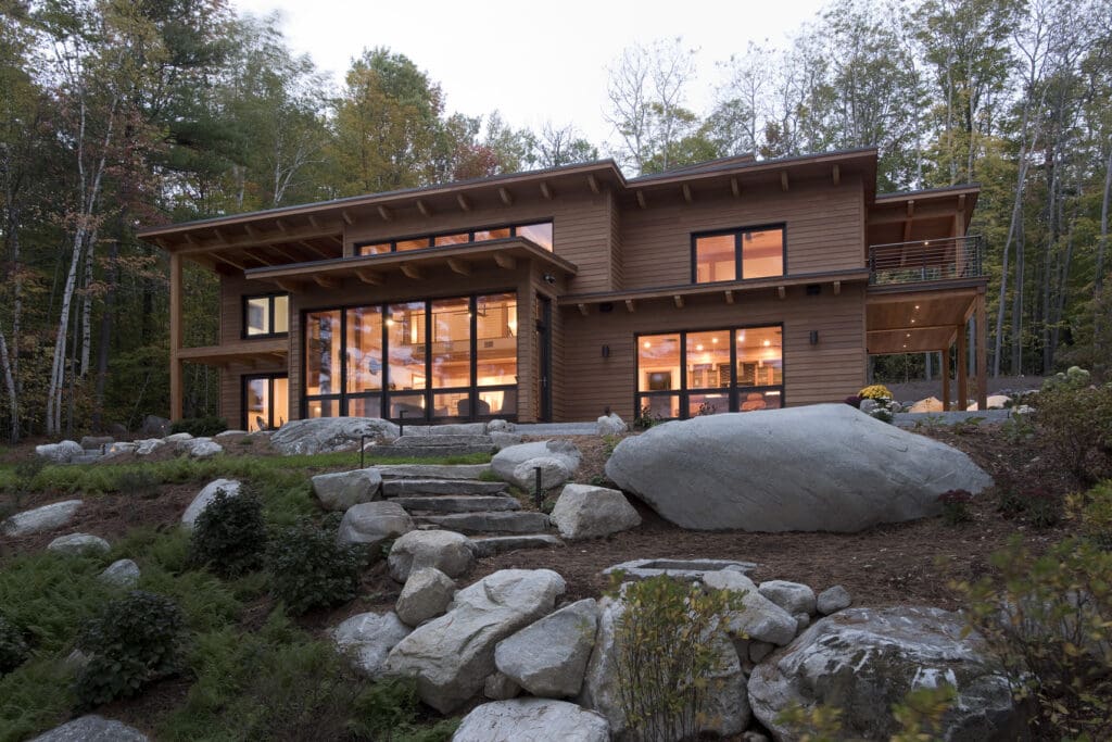 A Bensonwood home at dusk