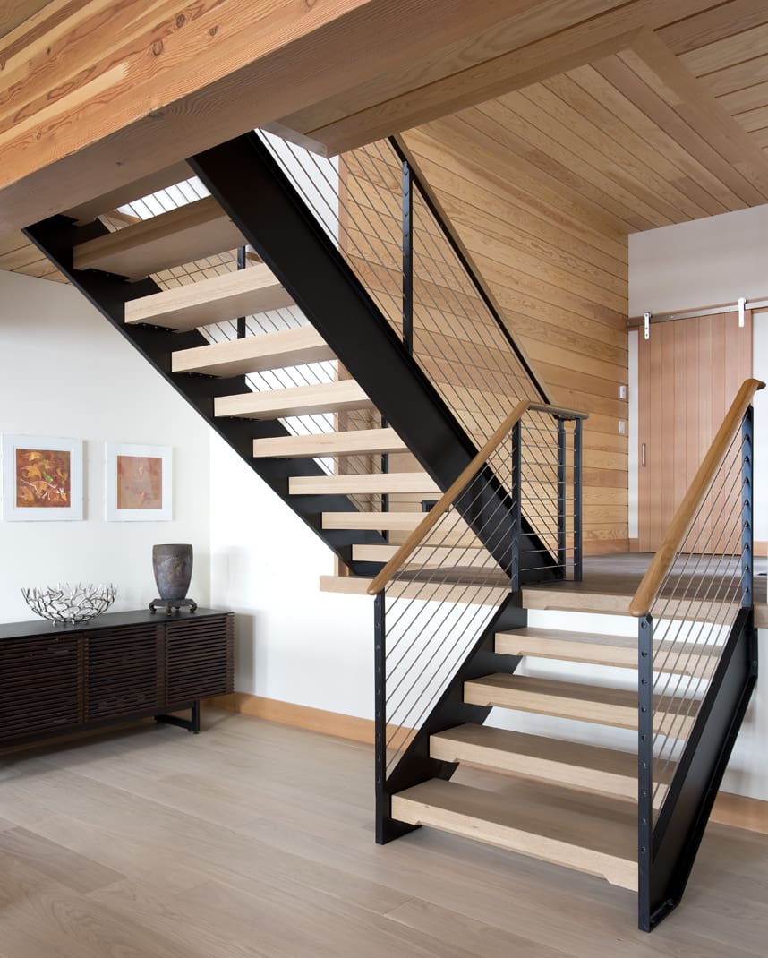 Open tread white oak staircase