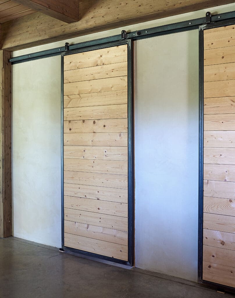 A sliding door closet with the doors closed