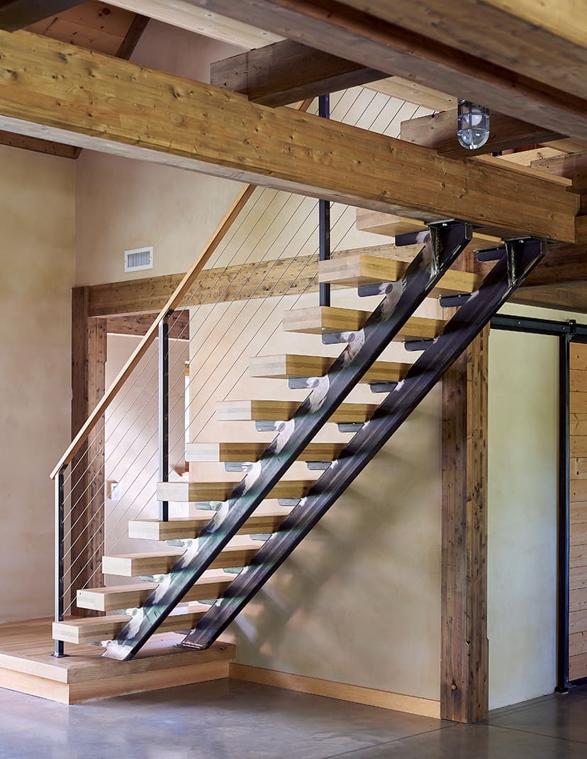 A modern wood and iron stair case