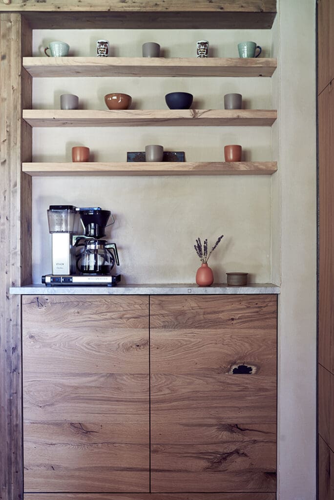 A built in coffee bar nook