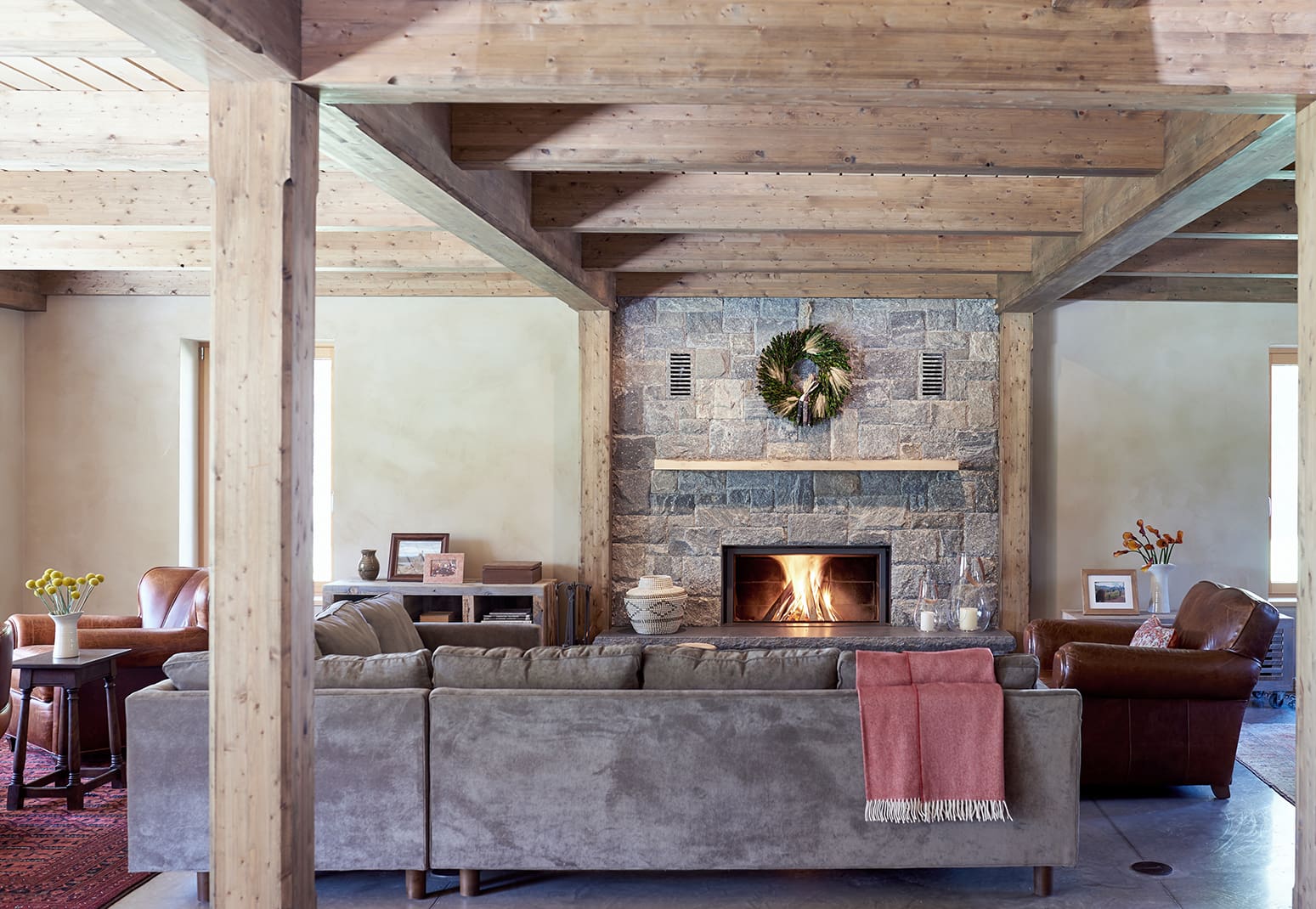 Fireplace in a timberframe livingroom