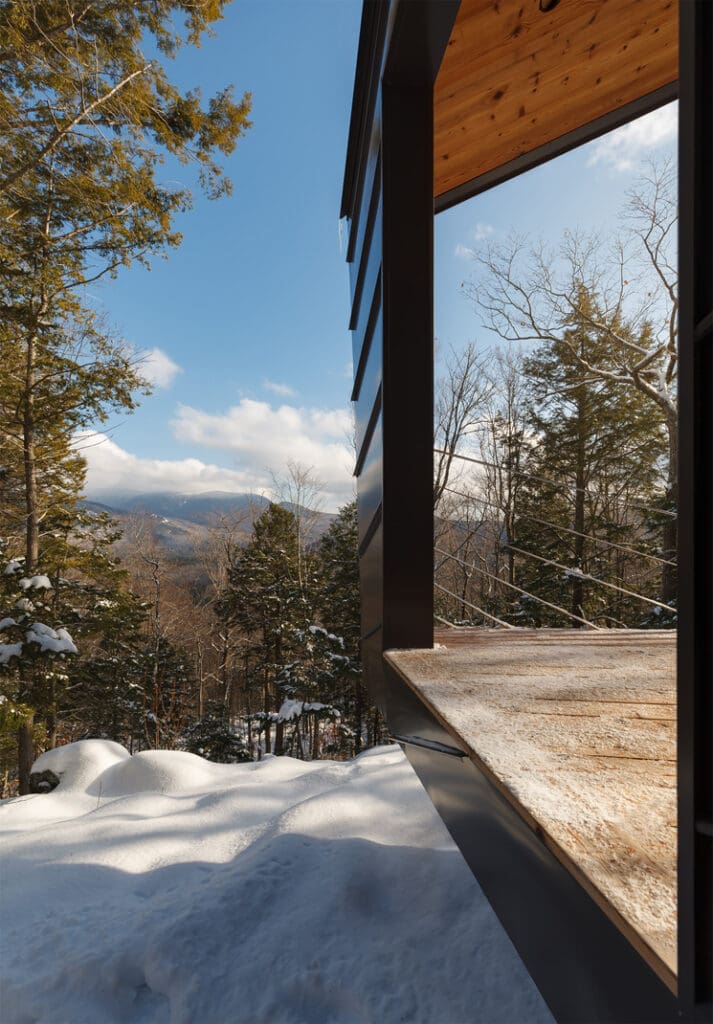 A different view from the porch of an angular tiny house