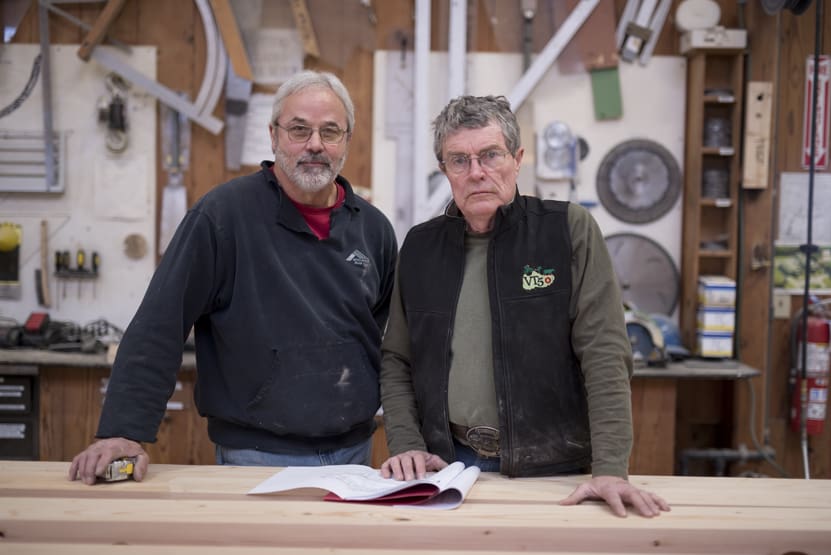 Two Bensonwood employees in the workshop