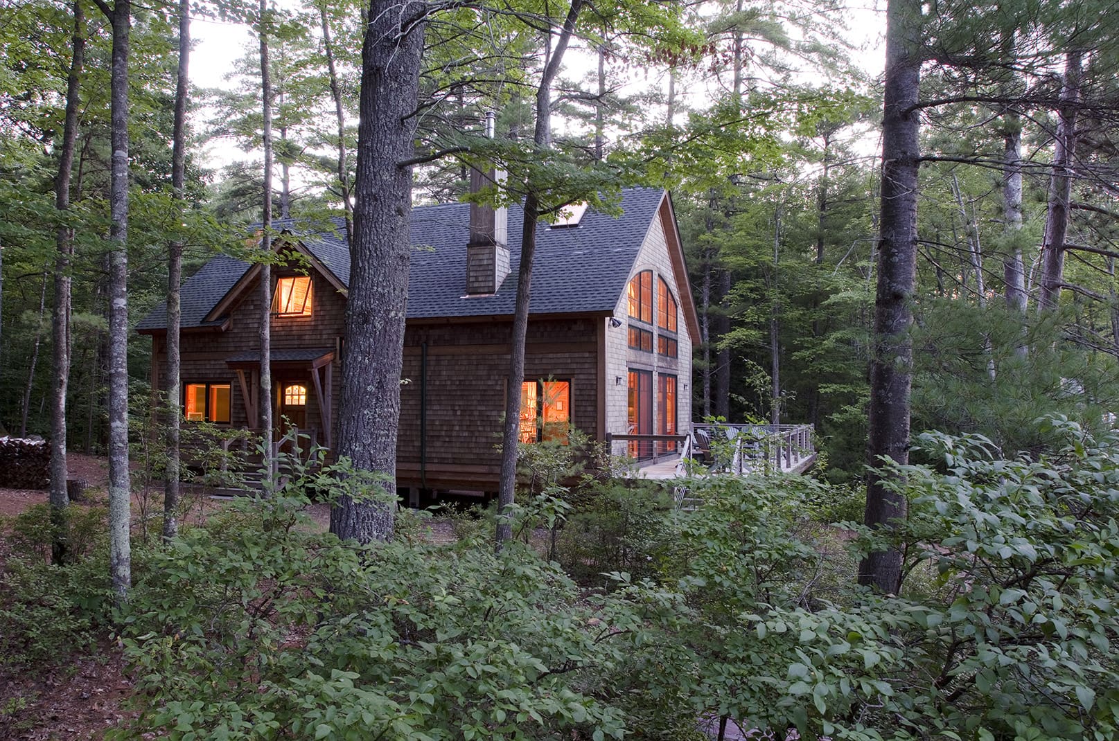 A rustic prefab cabin in the woods