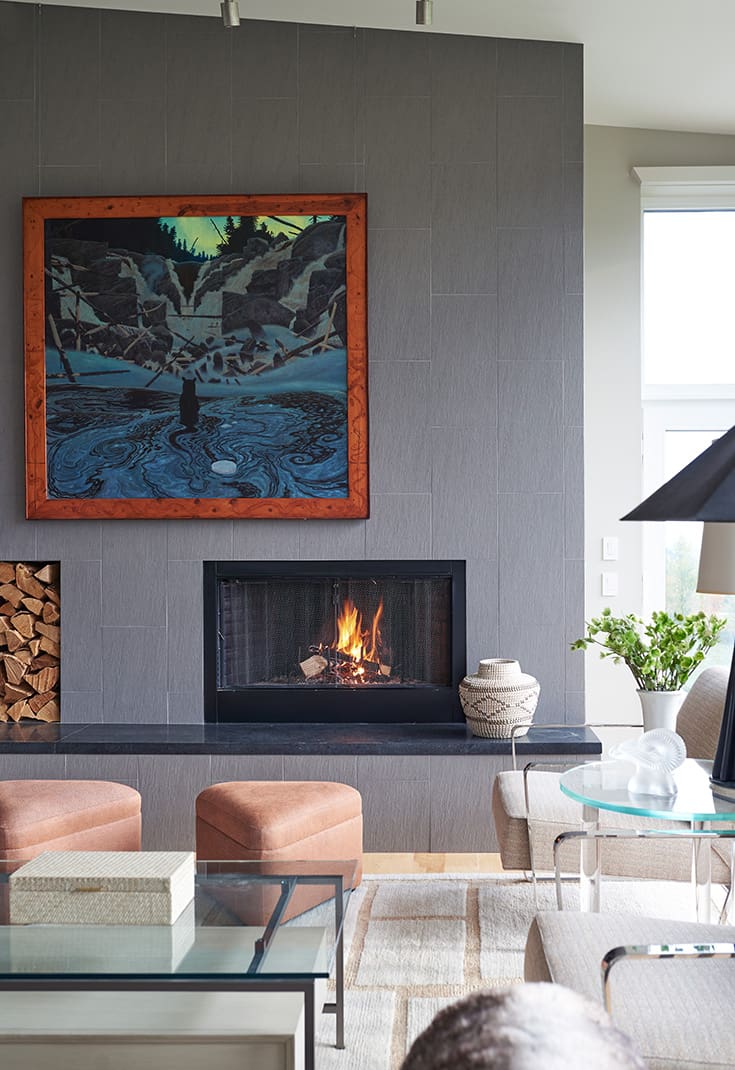 Fireplace in a modern Bensonwood living room